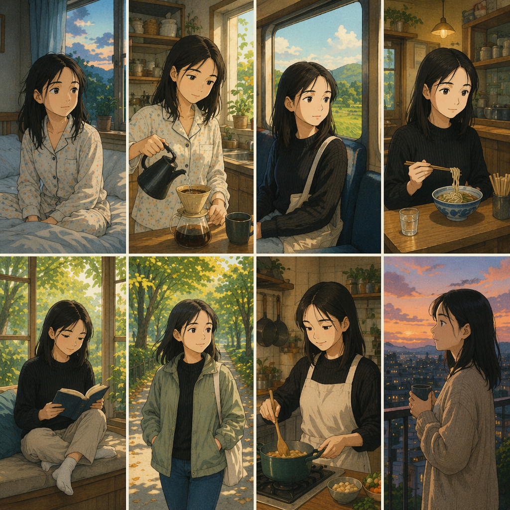 Mode D — 8-panel storyboard (square)