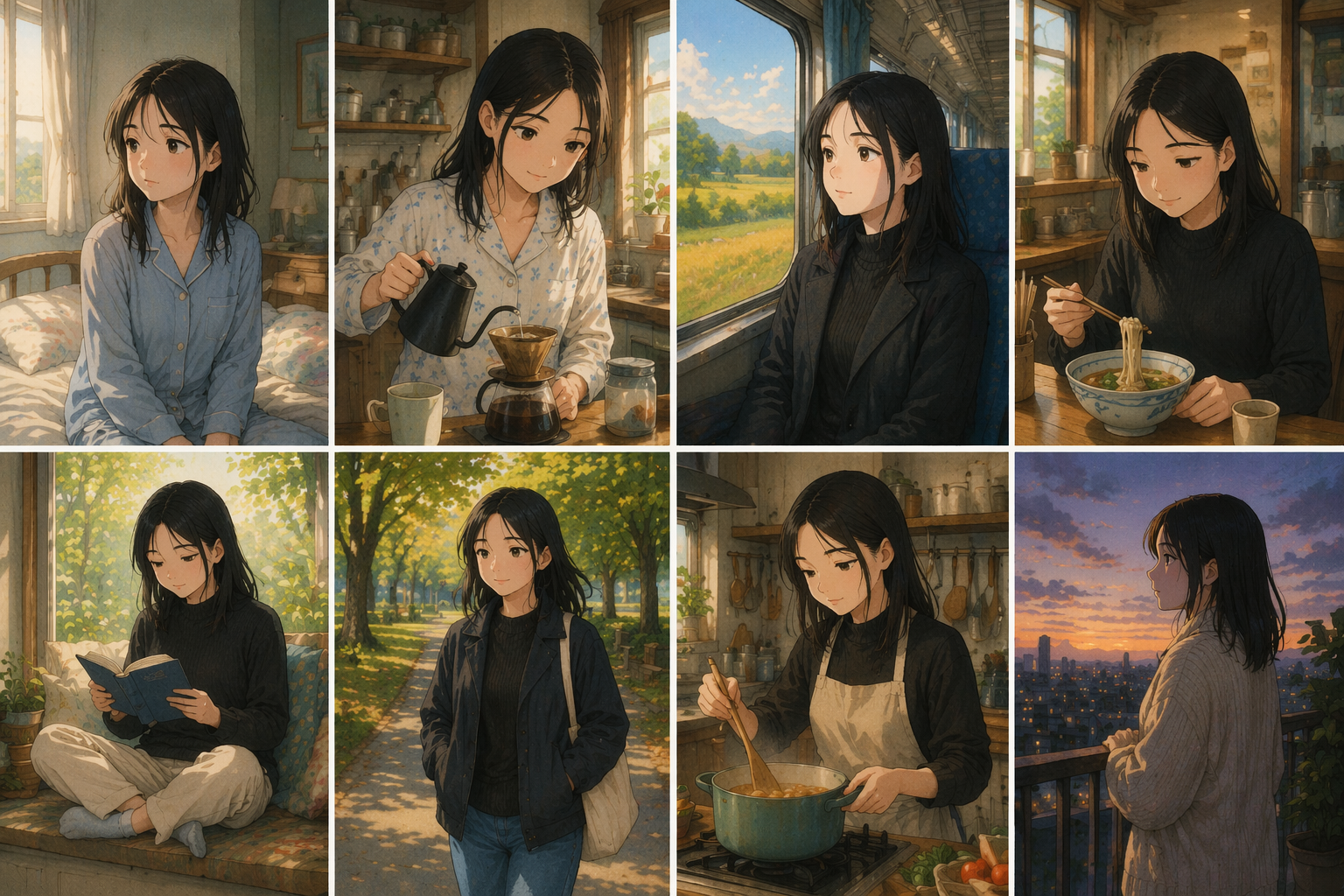 Mode E — 8-panel storyboard at 1536x1024